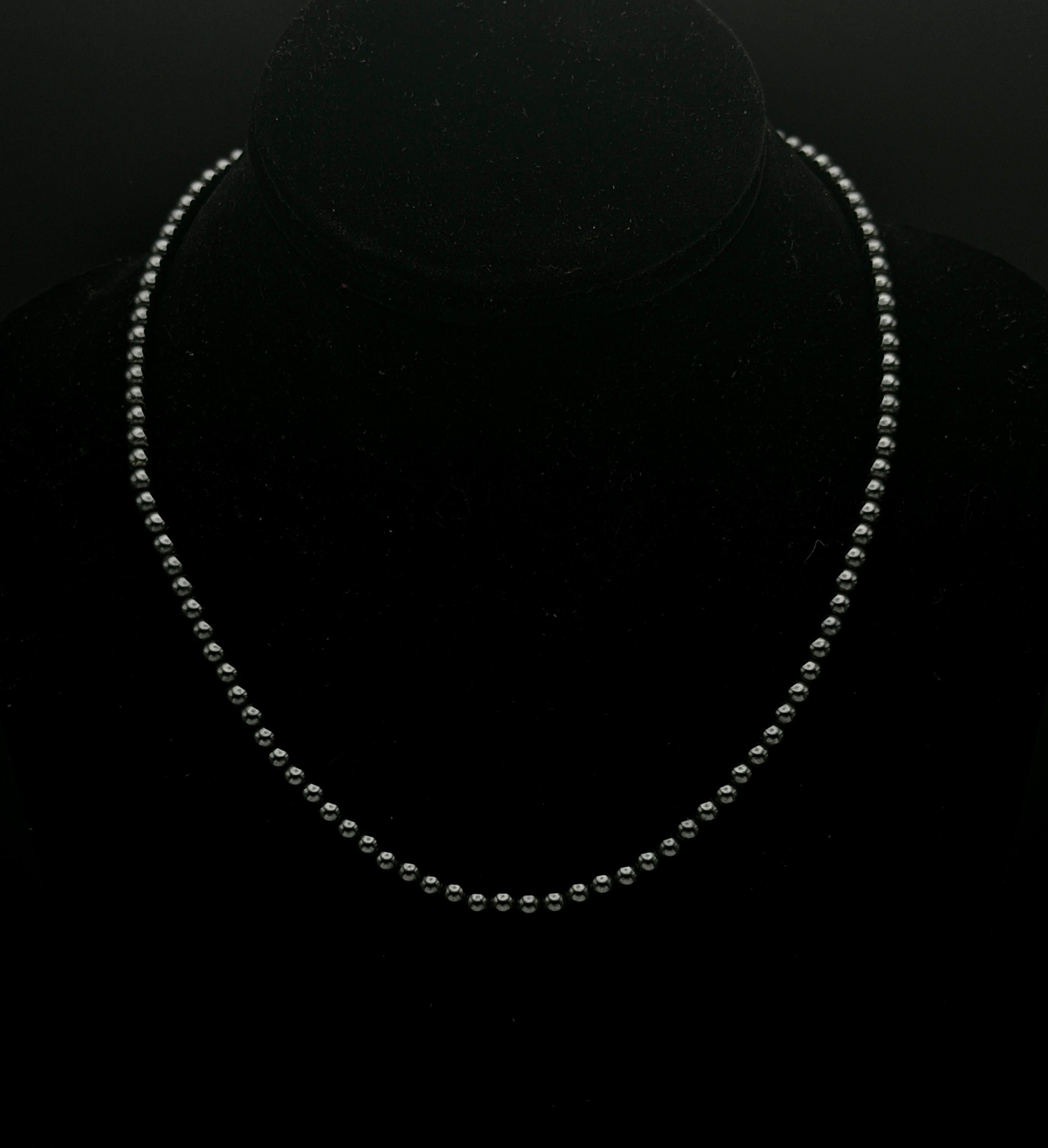 Vintage Hematite Bead Necklace with Sterling Silver Toggle Clasp