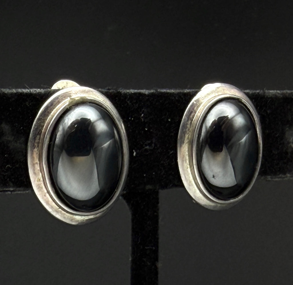 Vintage Magnetite Sterling Silver Clip On Earrings
