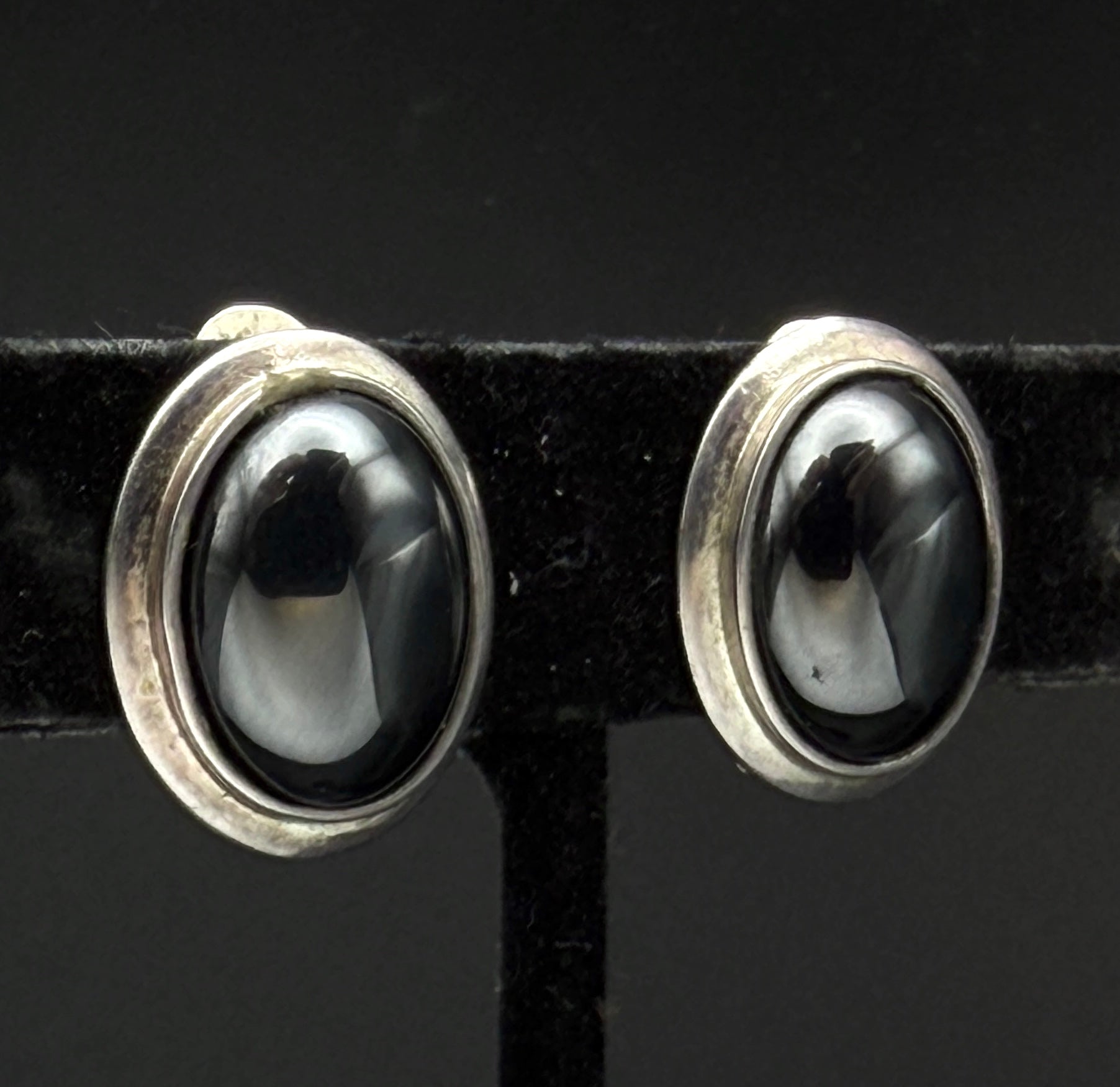 Vintage Magnetite Sterling Silver Clip On Earrings