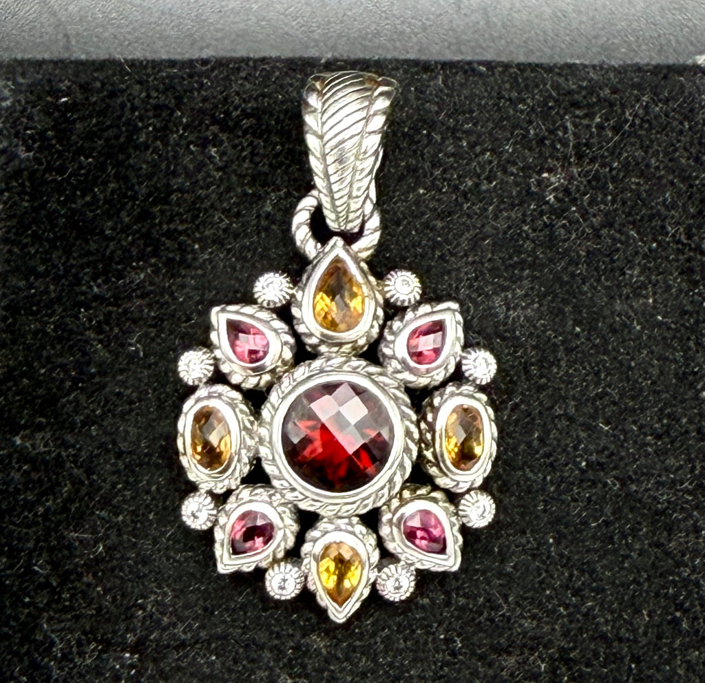 Judith Ripka - Vintage Garnets and Citrine Sterling Silver Pendant