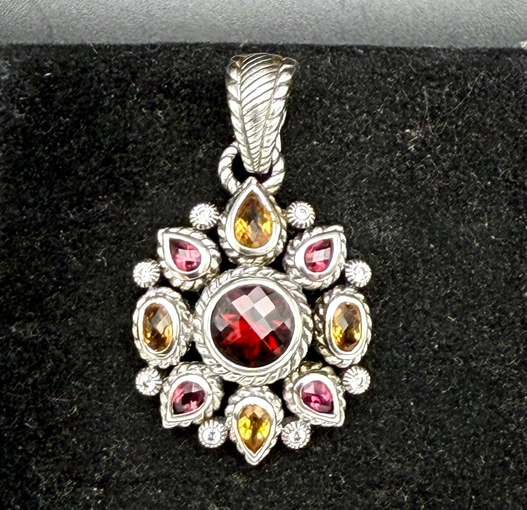 Judith Ripka - Vintage Garnets and Citrine Sterling Silver Pendant