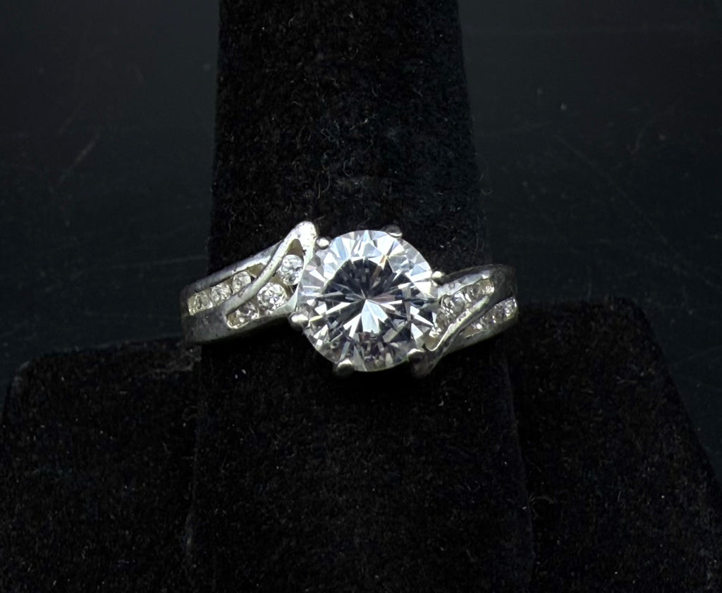 Vintage Cubic Zirconia Sterling Silver Bypass Ring - Size 9.25