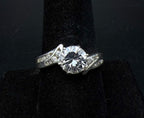 Vintage Cubic Zirconia Sterling Silver Bypass Ring - Size 9.25