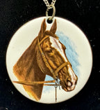 Vintage Horse Head Enameled Metal Pendant Chain Necklace - 24.5"