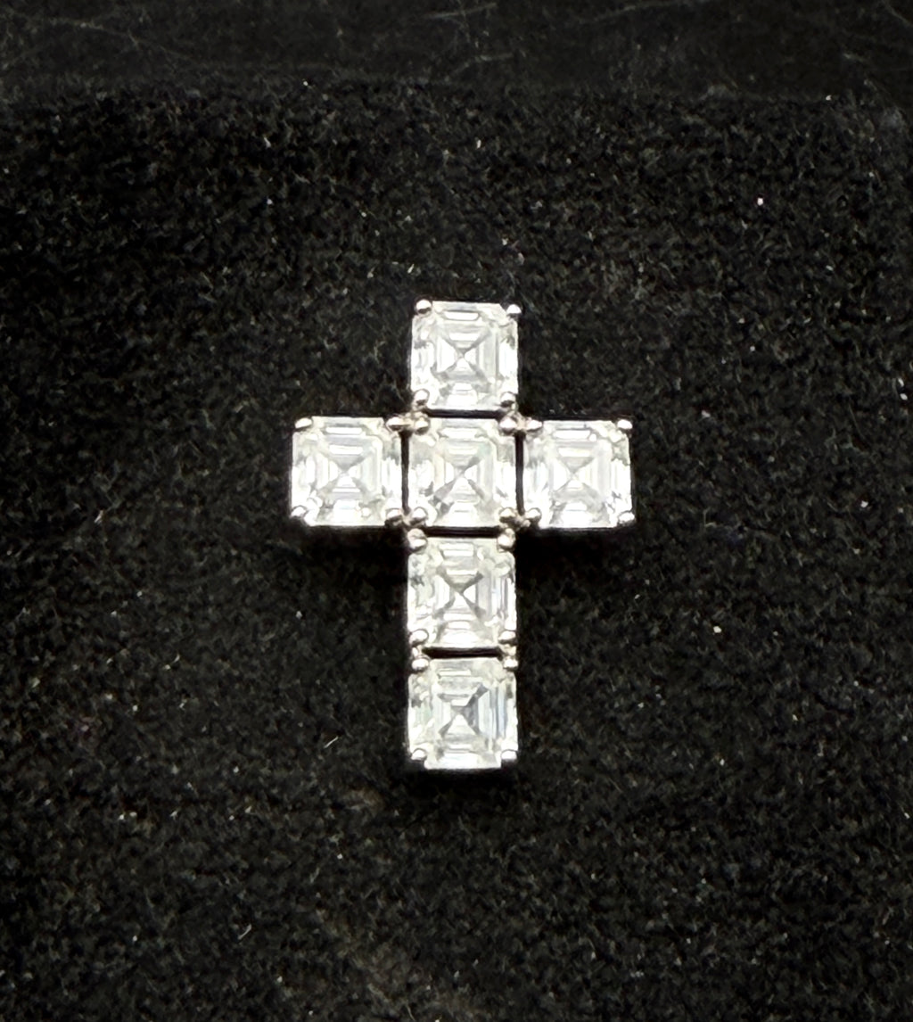 Daniel K - Vintage Asscher Cut CZ Sterling Silver Cross Pendant