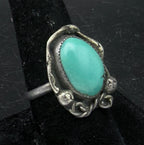 Vintage Handmade Green Turquoise Sterling Silver Abstract Ring - Size 8.5