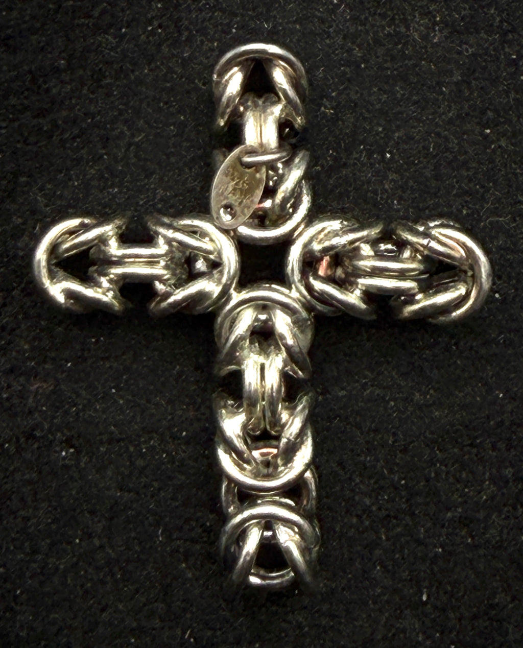 Vintage Handmade Sterling Silver Italian Byzantine Link Cross Pendant