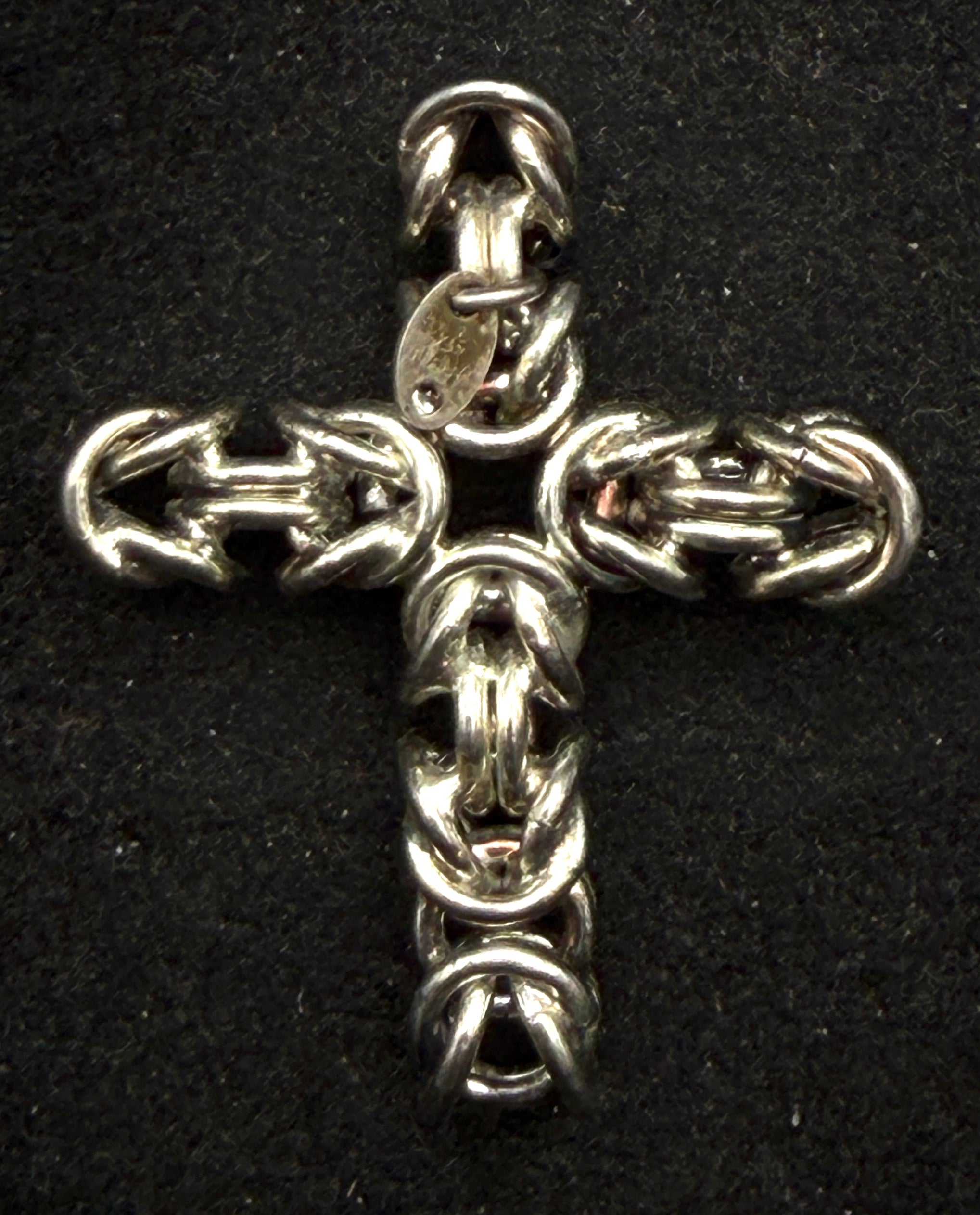 Vintage Handmade Sterling Silver Italian Byzantine Link Cross Pendant