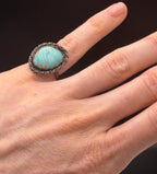 Vintage Handmade Turquoise Sterling Silver Ring - Size 5.5