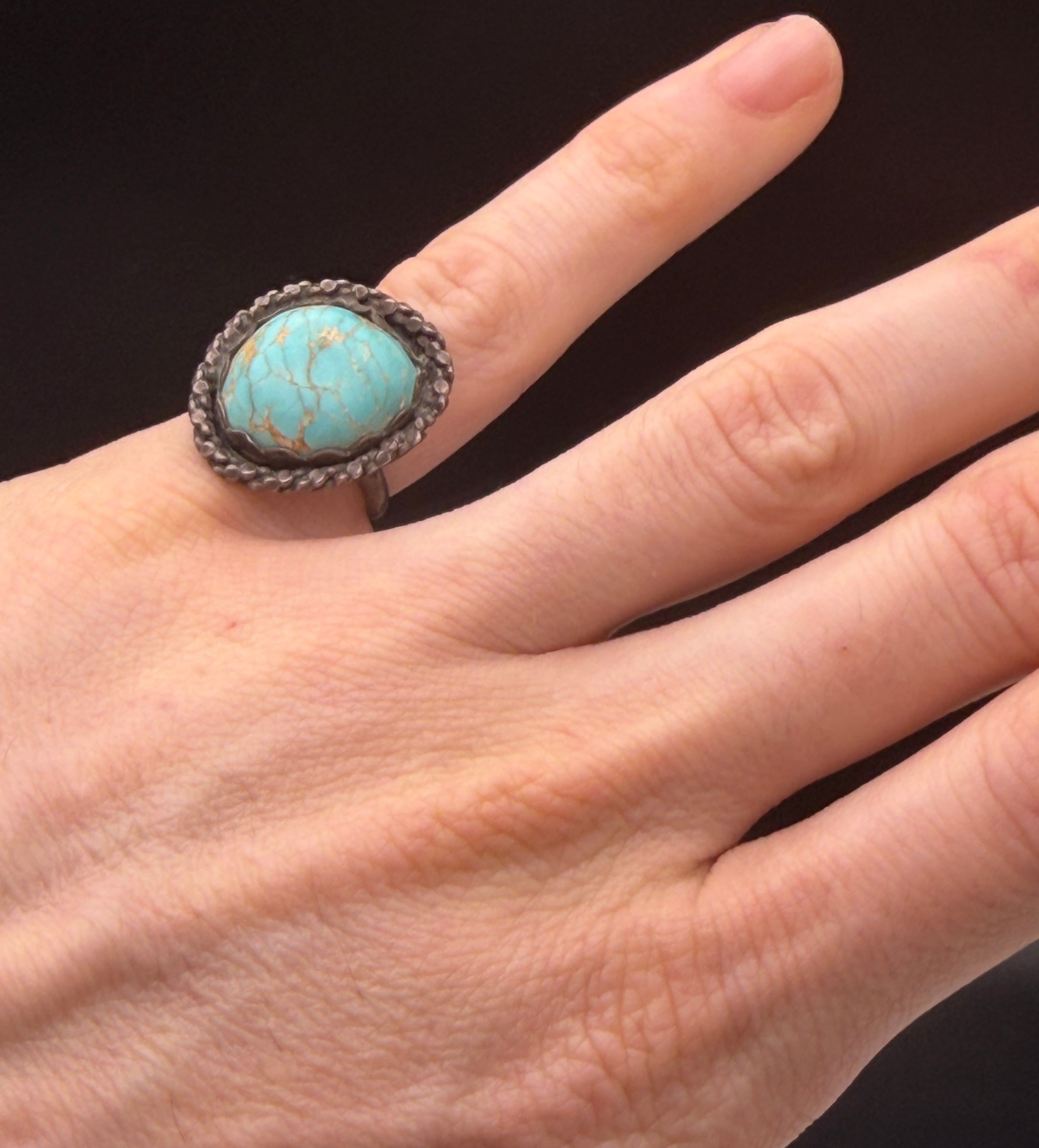 Vintage Handmade Turquoise Sterling Silver Ring - Size 5.5