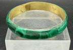 Vintage Handmade Malachite Inlaid Brass Wide Bangle Bracelet