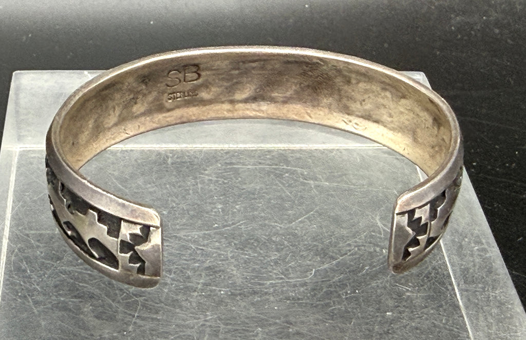 Vintage Handmade Southwestern Style Sterling Silver Overlay Cuff Bracelet