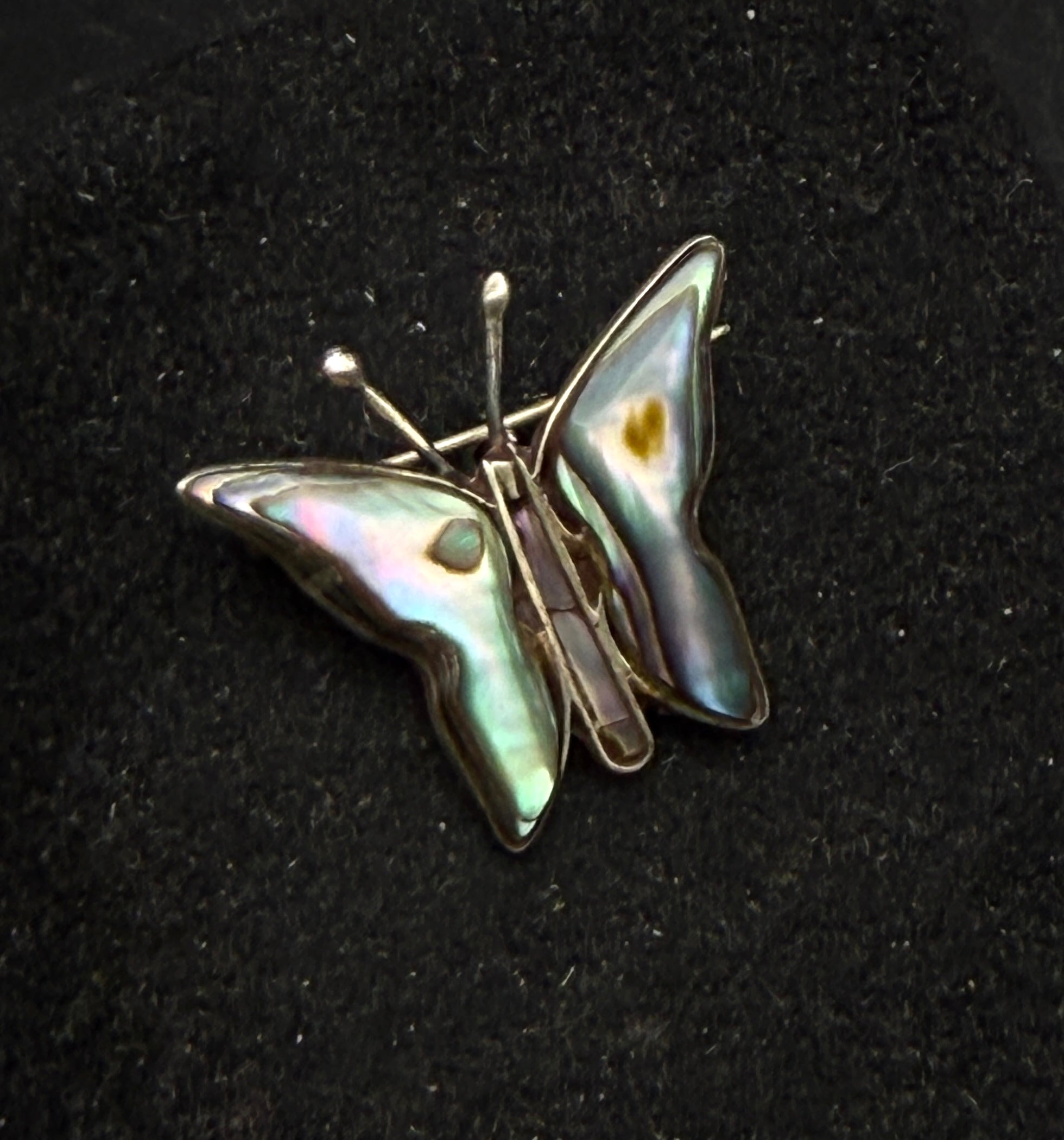 Vintage Handmade Sterling Silver and Abalone Shell Butterfly Brooch