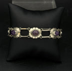 Vintage Handmade Amethyst Sterling Silver Link Bracelet - 8"
