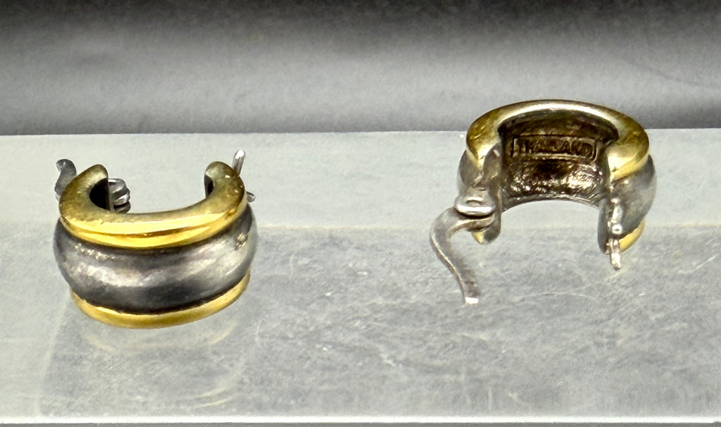 Vintage Sterling Silver Dual Tone Small Hoop Earrings