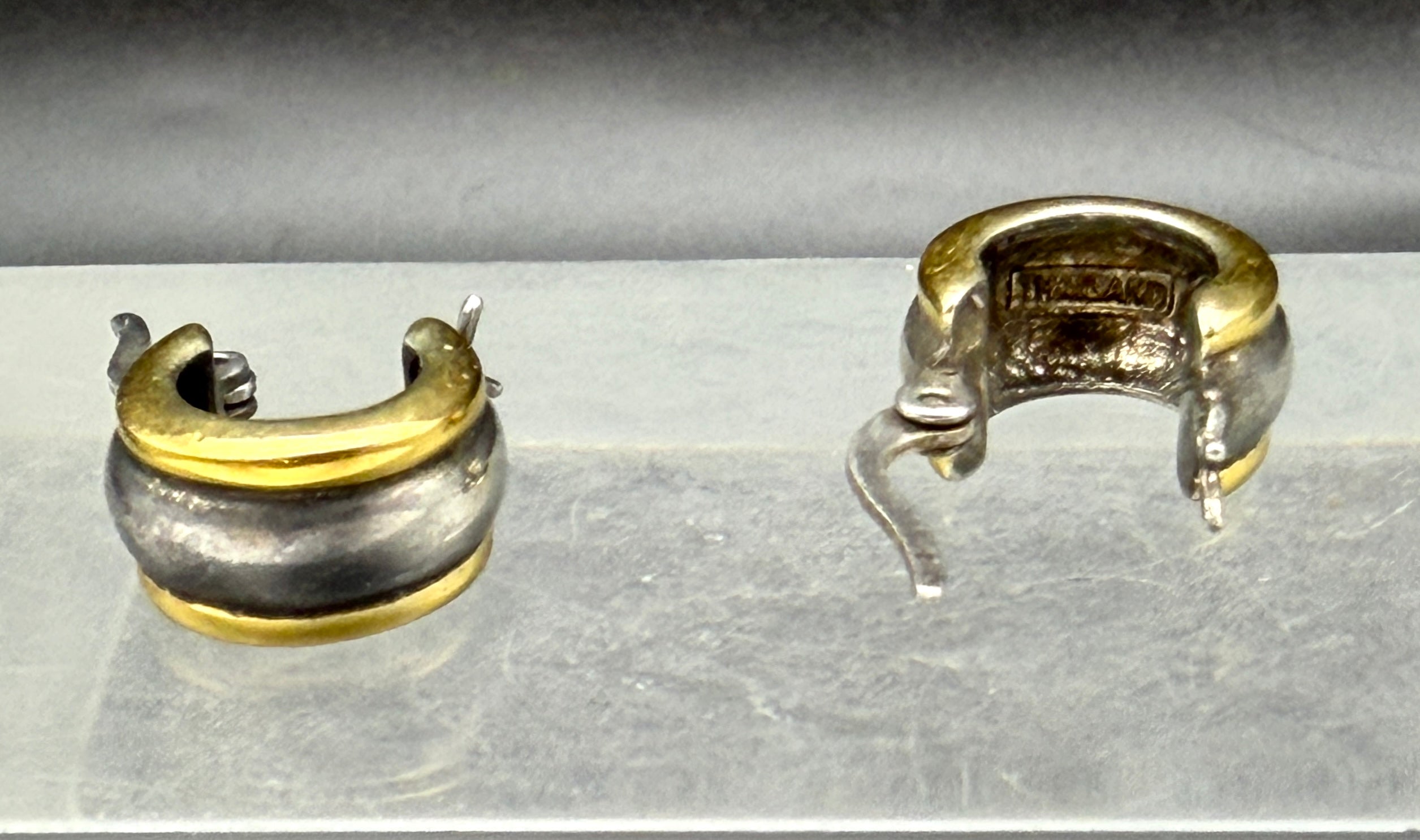 Vintage Sterling Silver Dual Tone Small Hoop Earrings