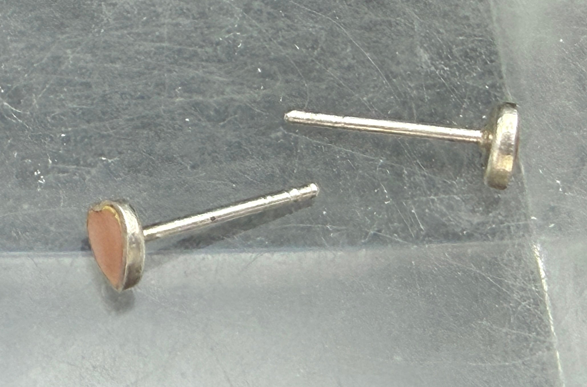 Vintage Pink Mother of Pearl Sterling Silver Heart Stud Earrings