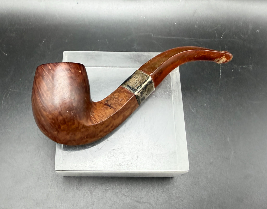 G.F.B. - Antique "Imperial" Bent Egg Pipe with Sterling Band, Amber Stem, Leather Case
