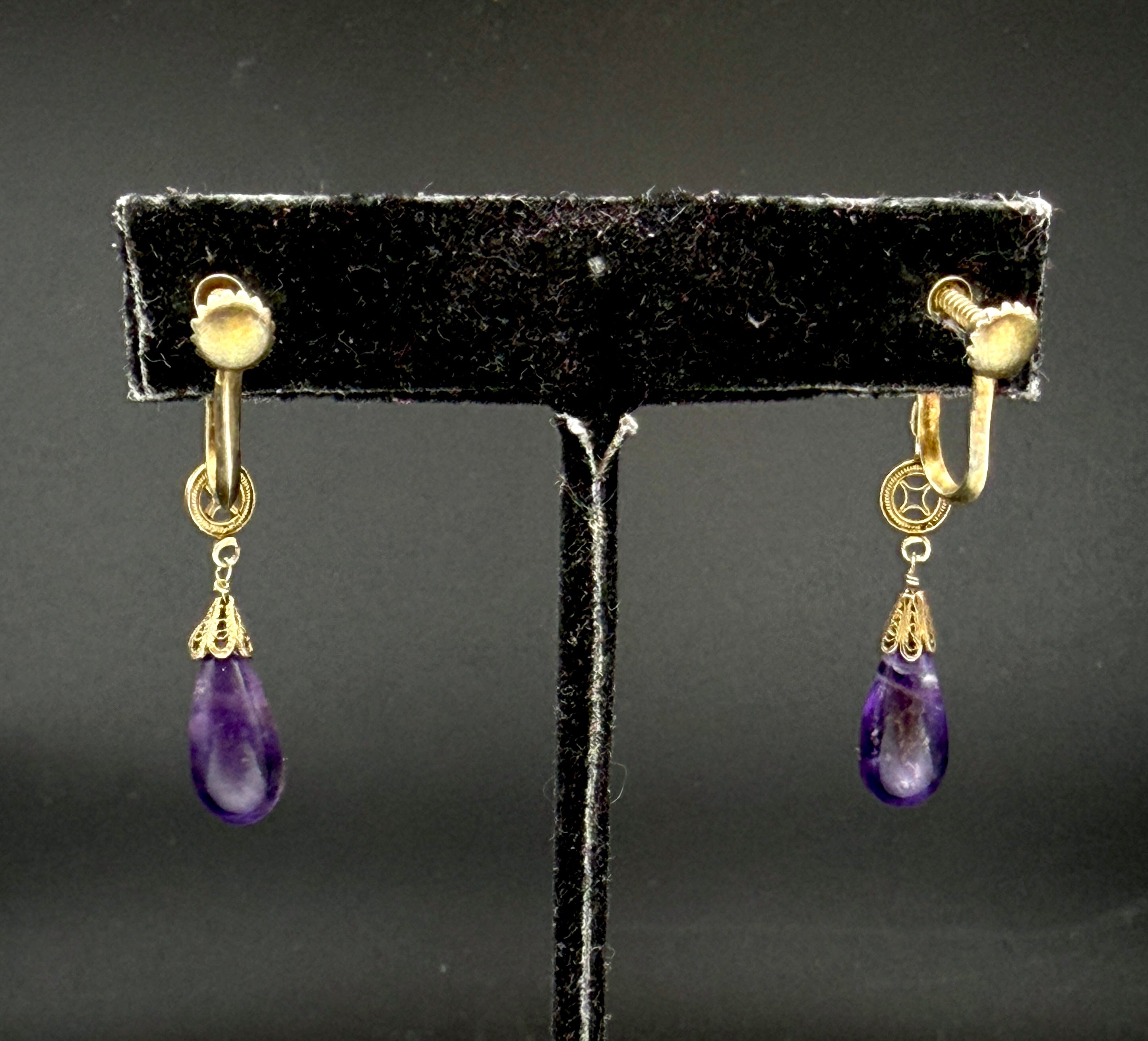 Vintage Handcrafted Silver Amethyst Screw Back Earrings