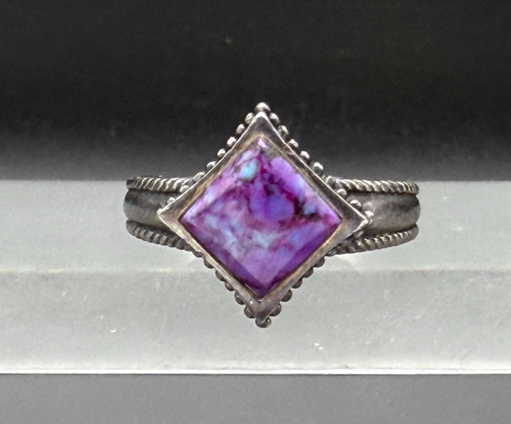 Vintage Purple Turquoise Sterling Silver Ring - Size 7