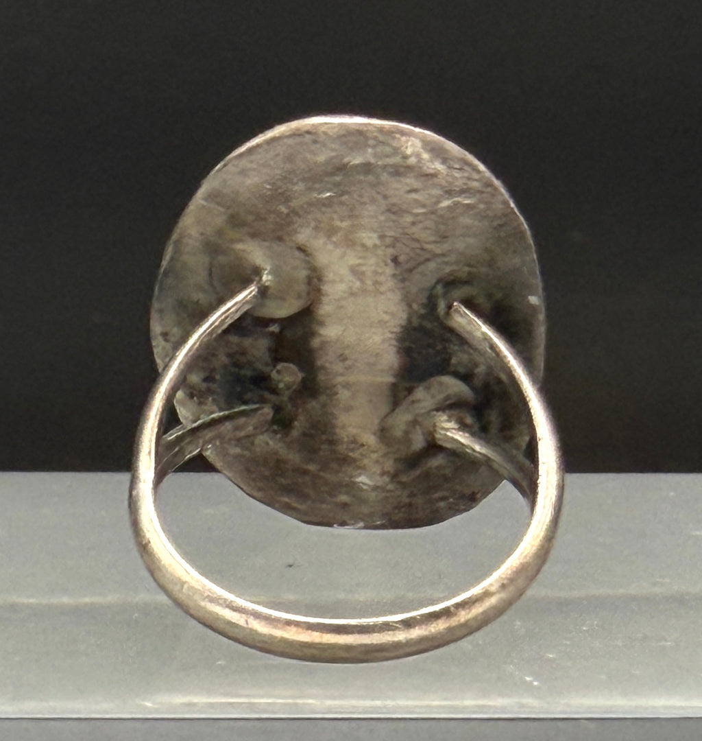 Vintage Handmade Inlaid Mother of Pearl Cardinal Sterling Silver Ring - Size 7.5