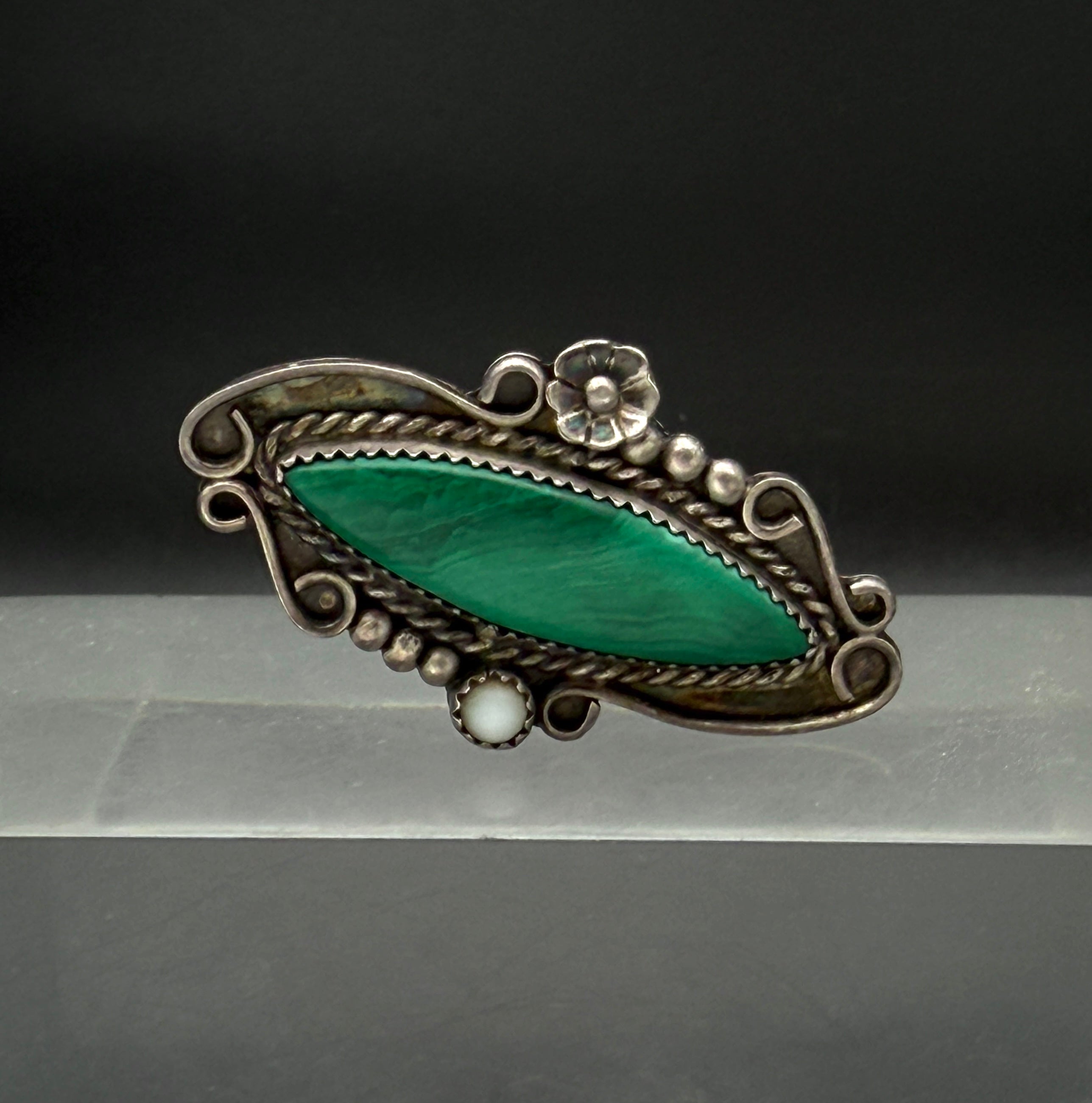 Vintage Malachite Sterling Silver Handmade Ring - Size 7