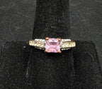 Vintage Silver Plated Pink Crystal Glass Ring - Size 9