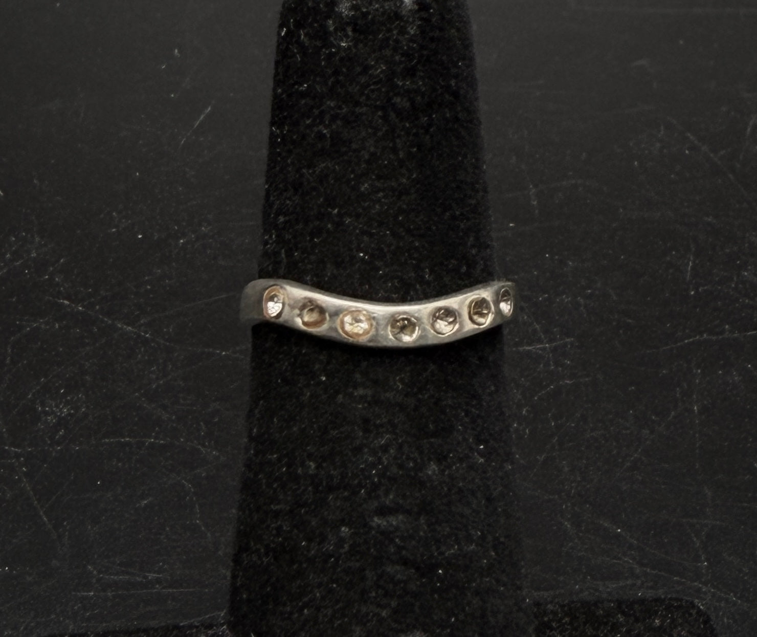 Vintage Sterling Silver and Rhinestones Adjustable Open Back Ring - AS IS