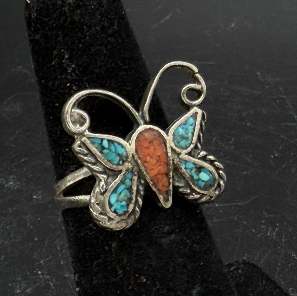 Vintage Handmade Butterfly Sterling Silver Ring - Size 5