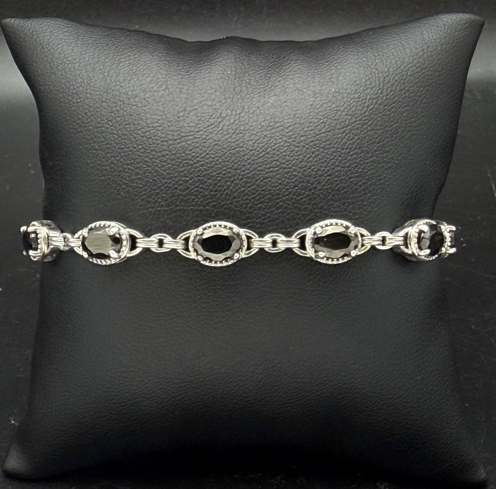 Vintage Black Diamond Sterling Silver Lariat Bracelet