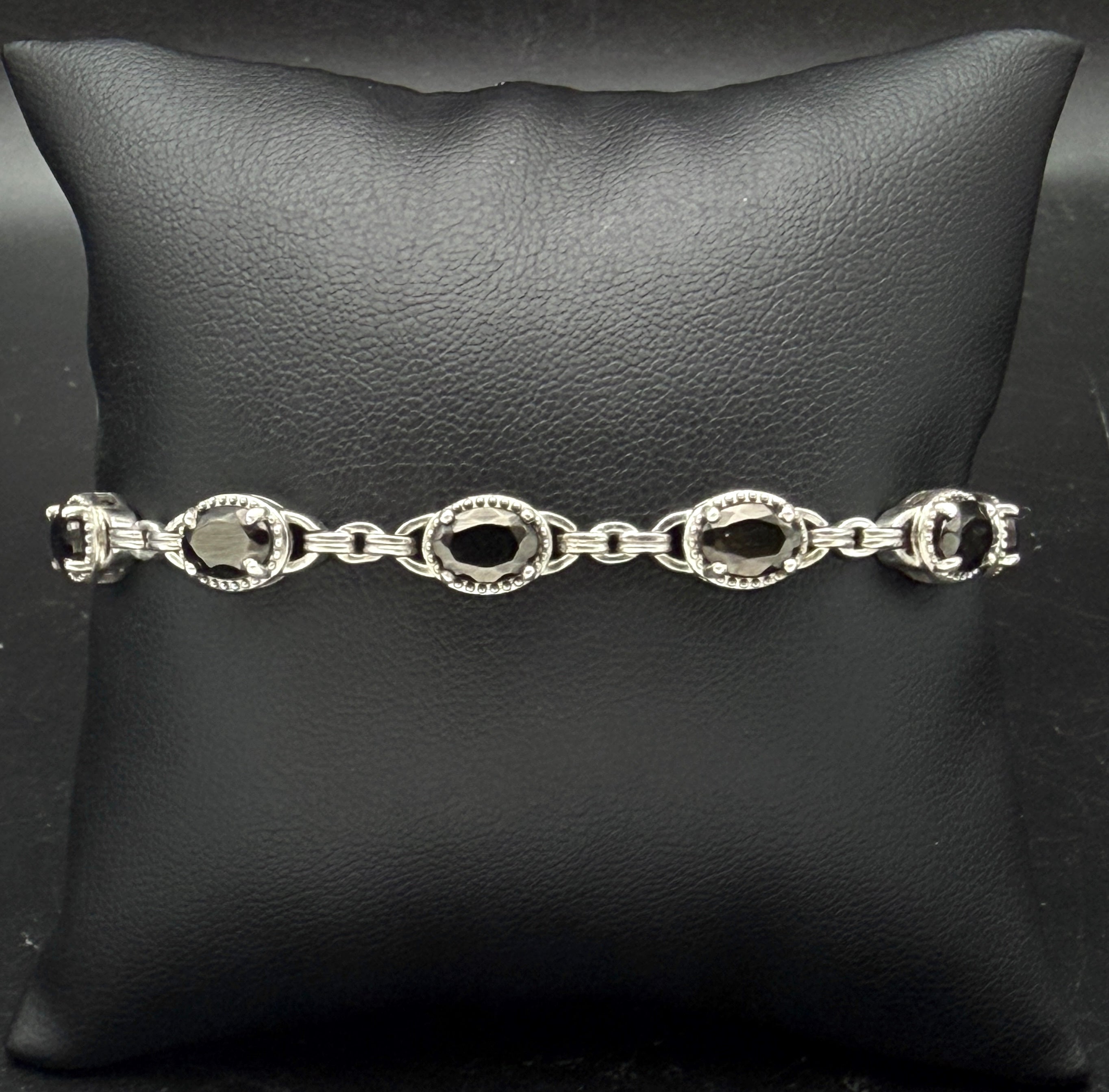 Vintage Black Diamond Sterling Silver Lariat Bracelet