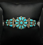 Vintage Handmade Zuni Floral Petit Point Turquoise Sterling Silver Cuff Bracelet