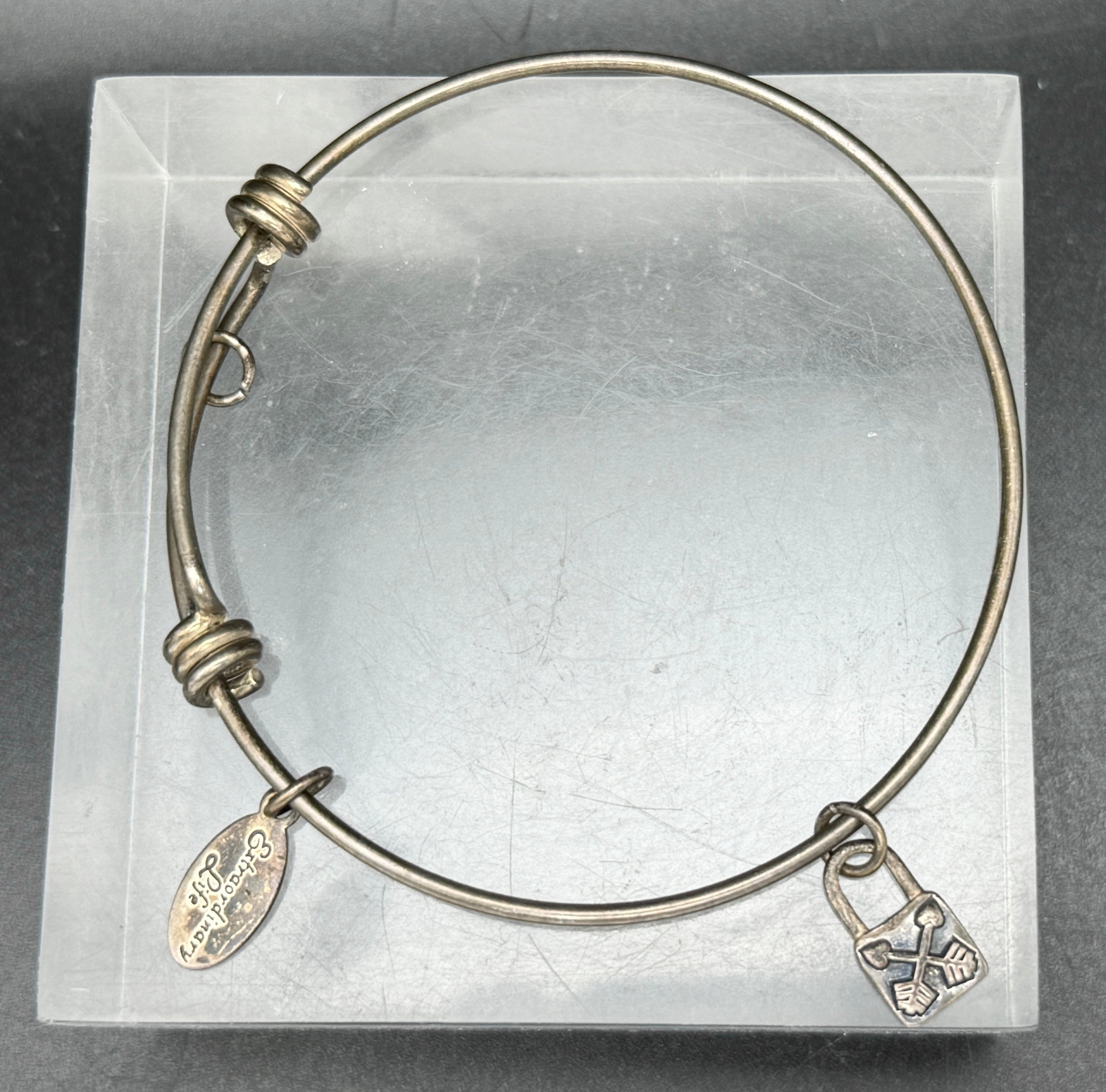 Extraordinary Life - Vintage Sterling Silver Adjustable Bangle with Lock Charm