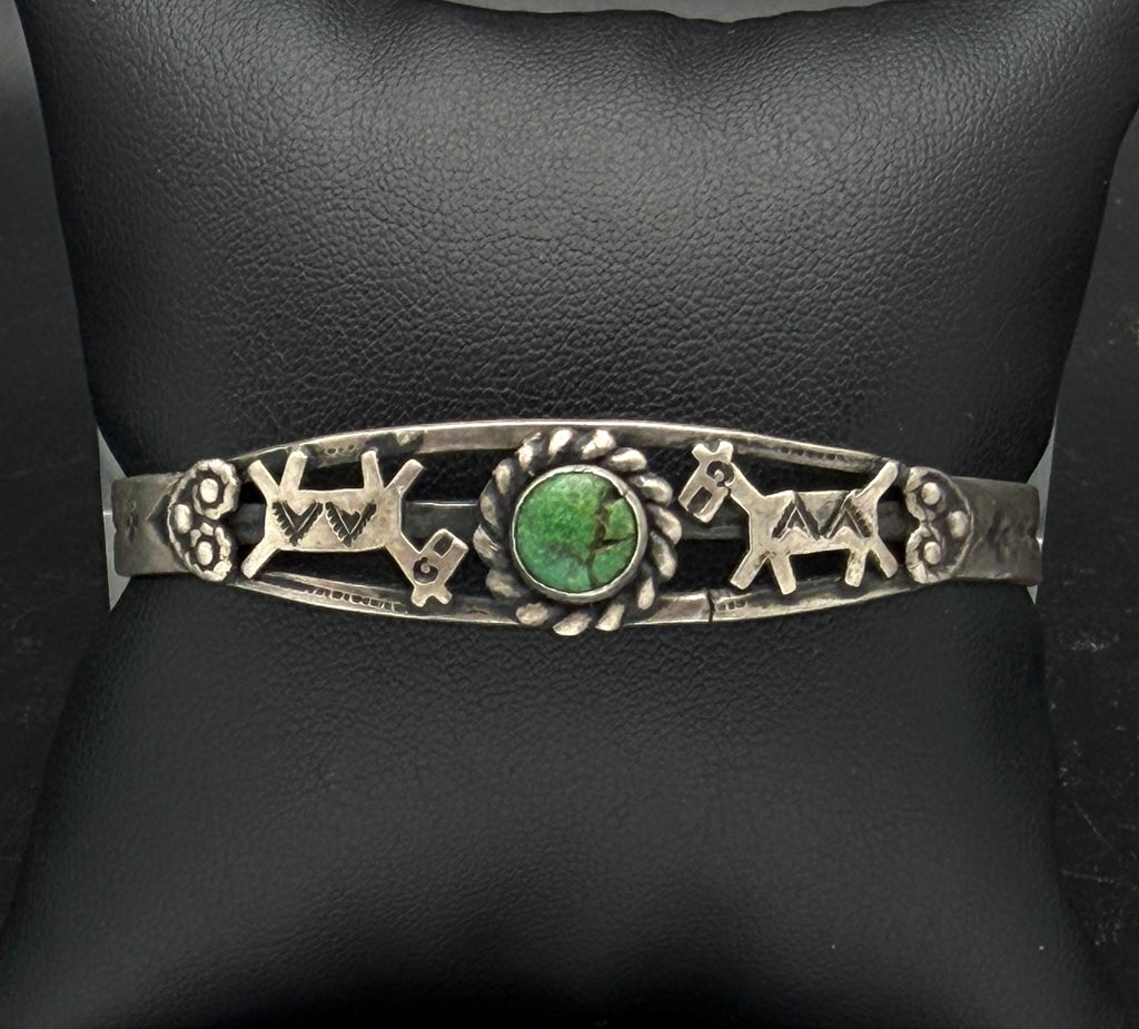 Vintage Handmade Turquoise Sterling Silver Cuff Horse Bracelet