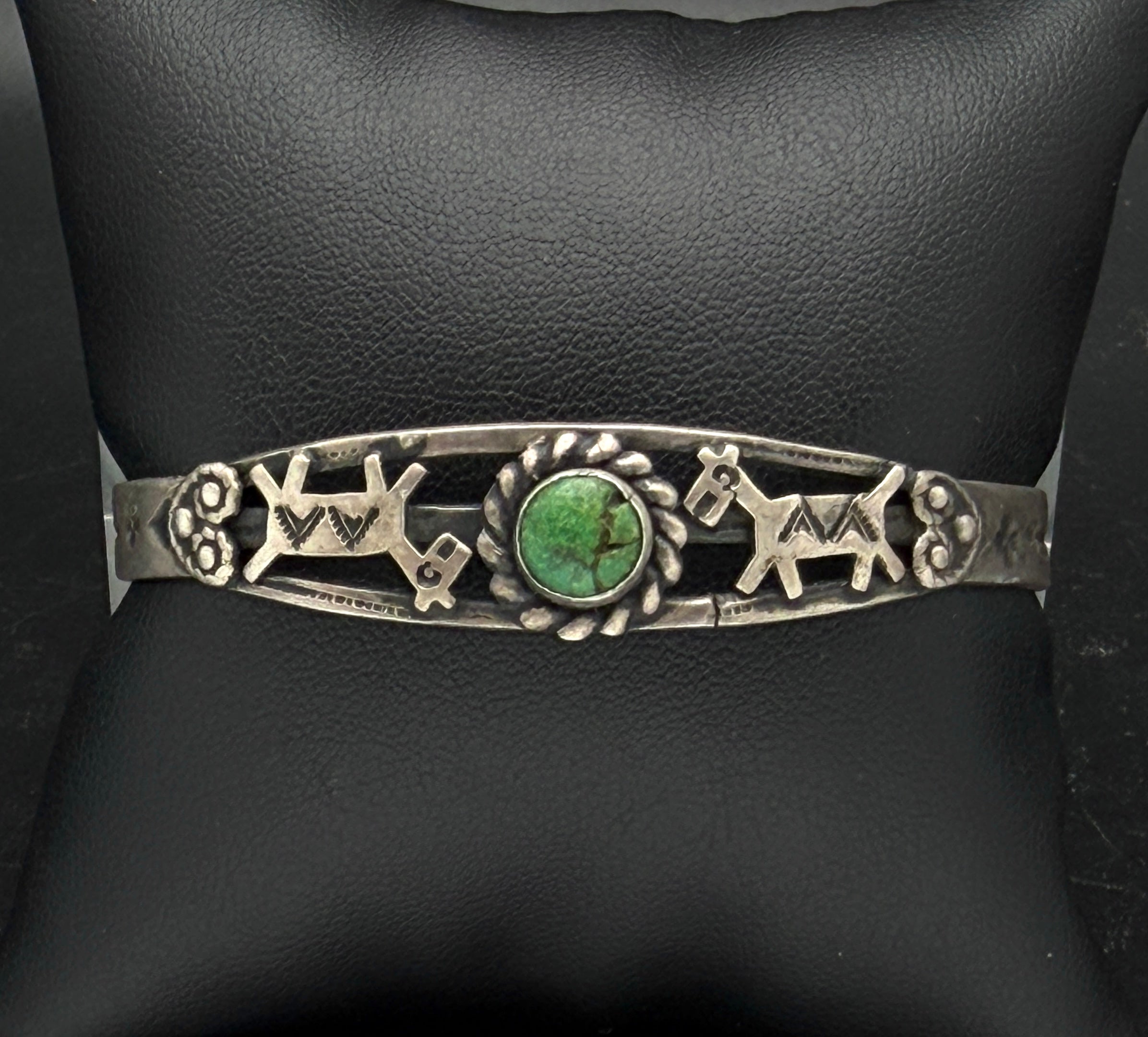 Vintage Handmade Turquoise Sterling Silver Cuff Horse Bracelet