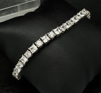 Vintage Princess and Round Cut CZ Sterling Silver Tennis Bracelet - 8"