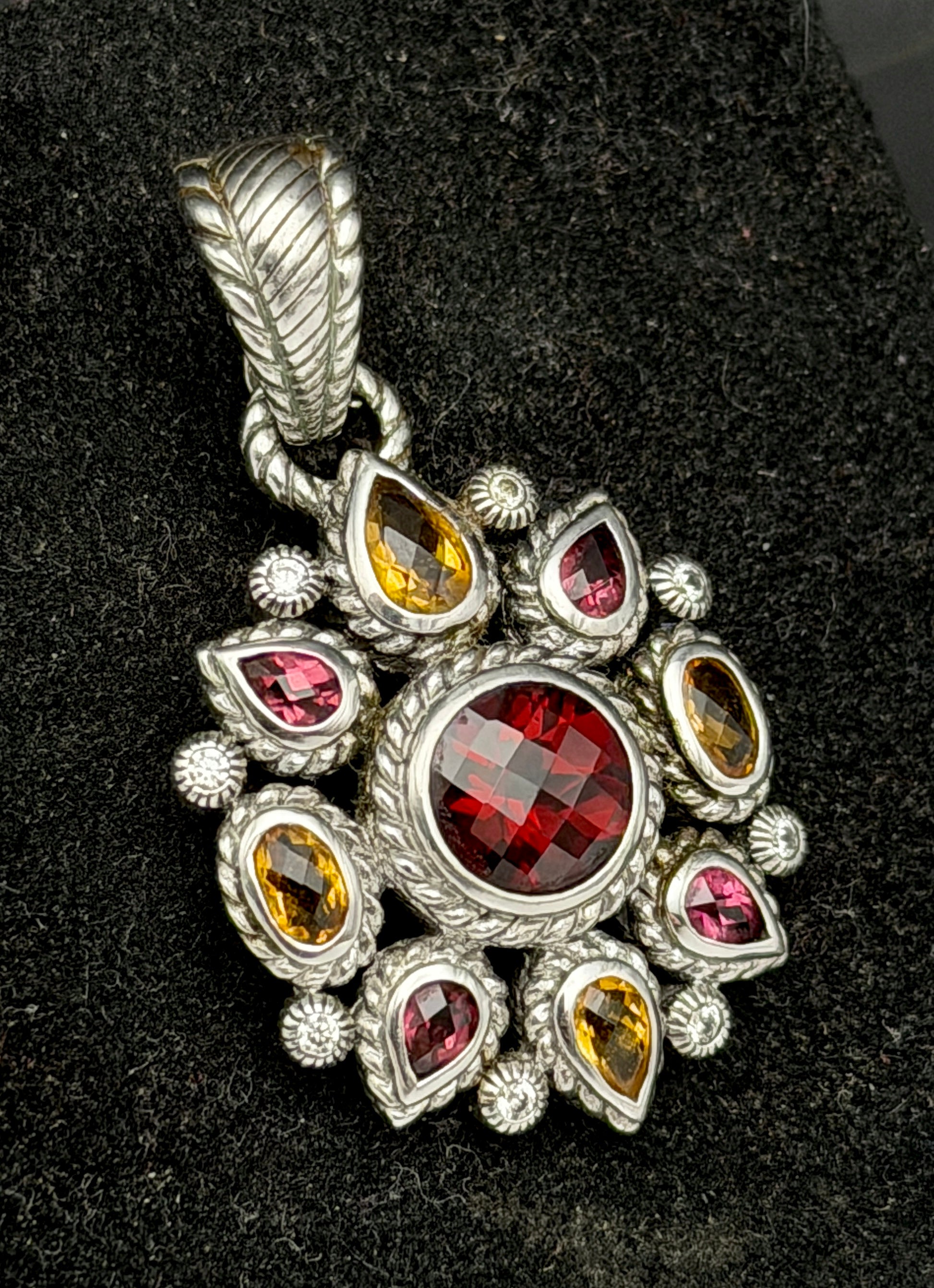 Judith Ripka - Vintage Garnets and Citrine Sterling Silver Pendant