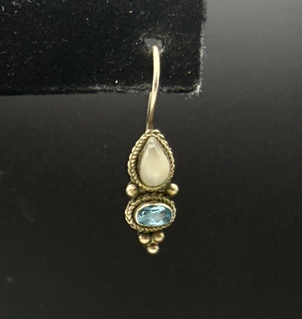 Vintage Handmade Moonstone and Blue Topaz Sterling Silver Earrings
