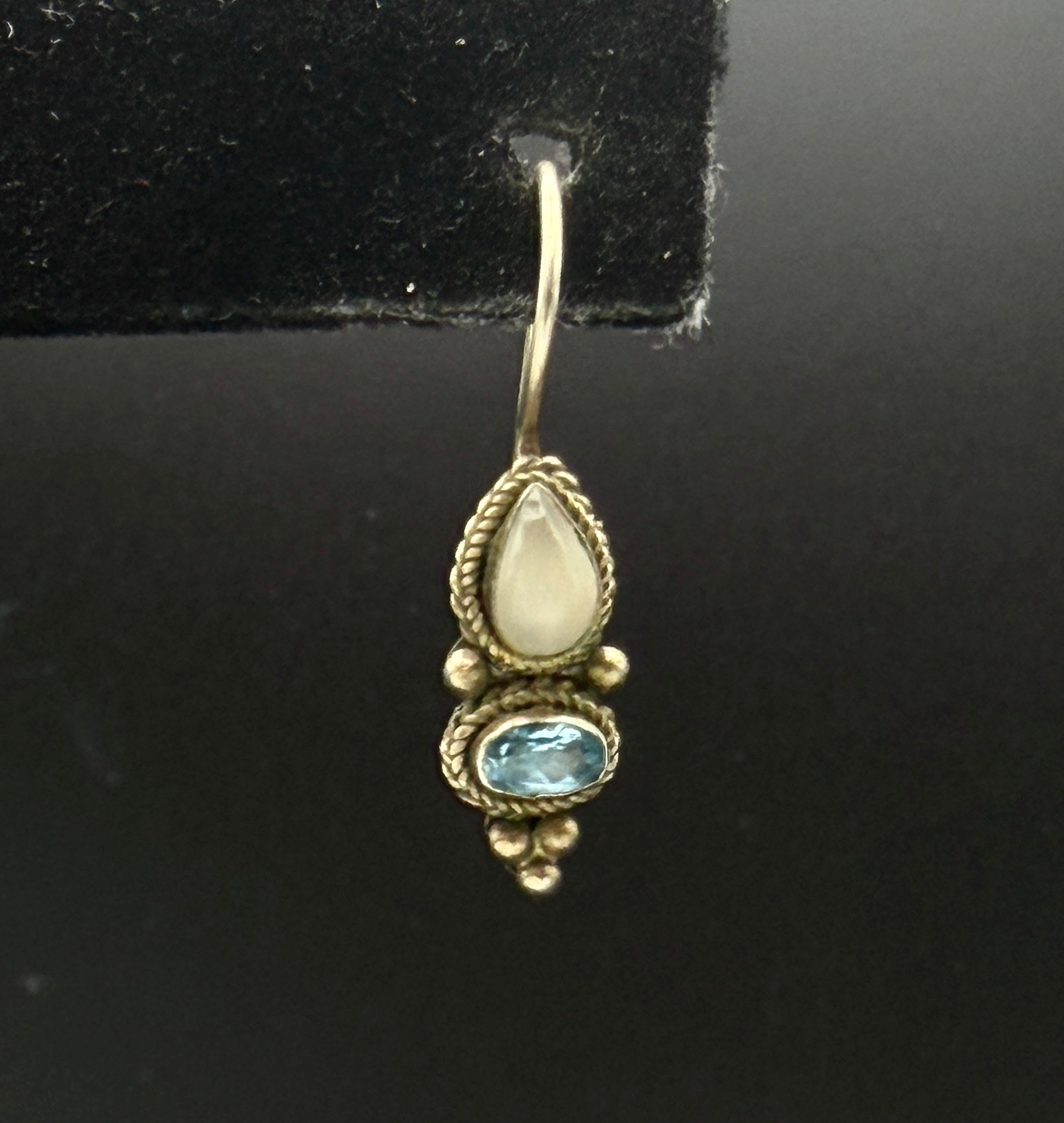 Vintage Handmade Moonstone and Blue Topaz Sterling Silver Earrings