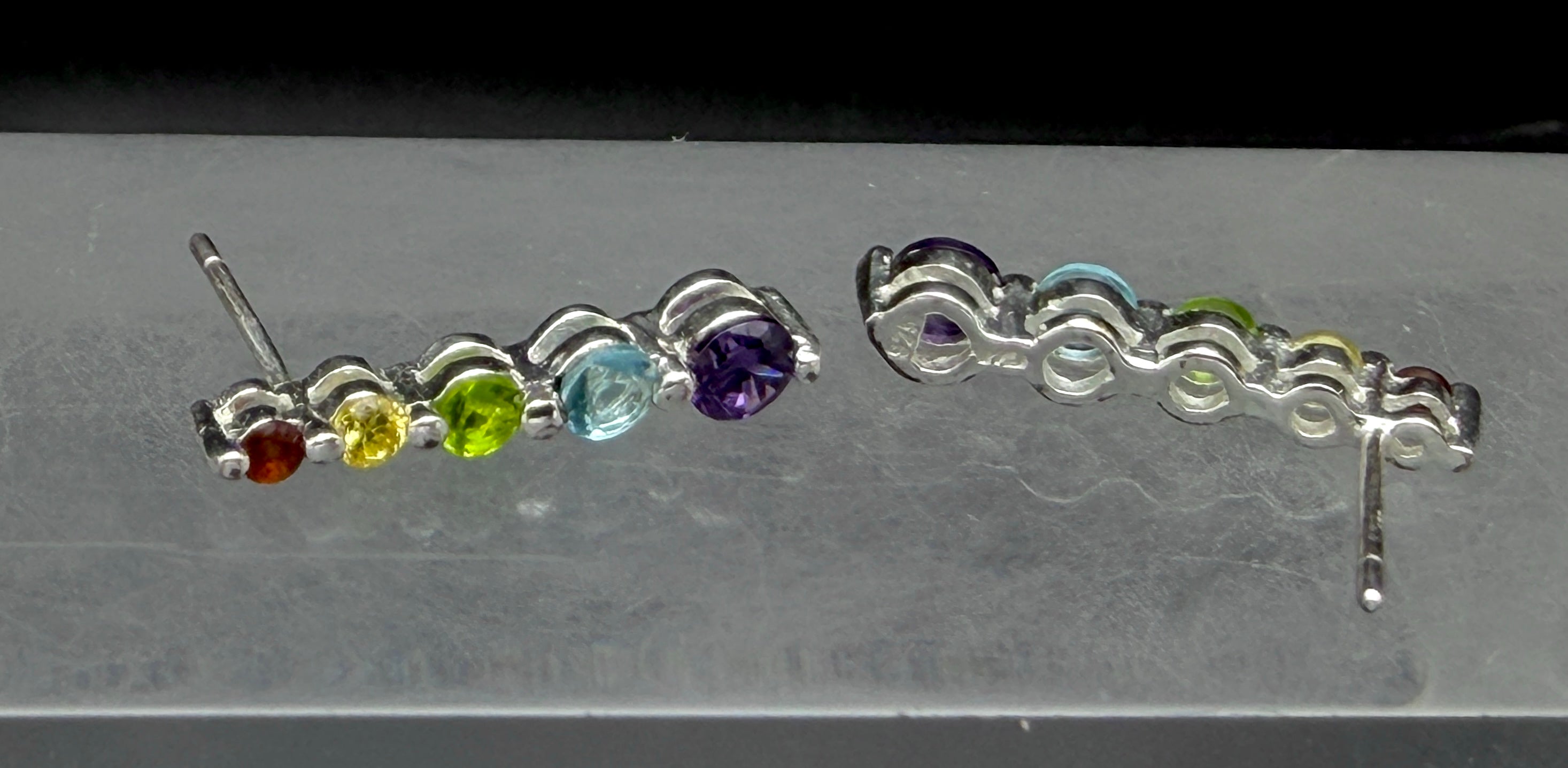 Vintage Multicolor Graduated Crystal Sterling Silver Earrings