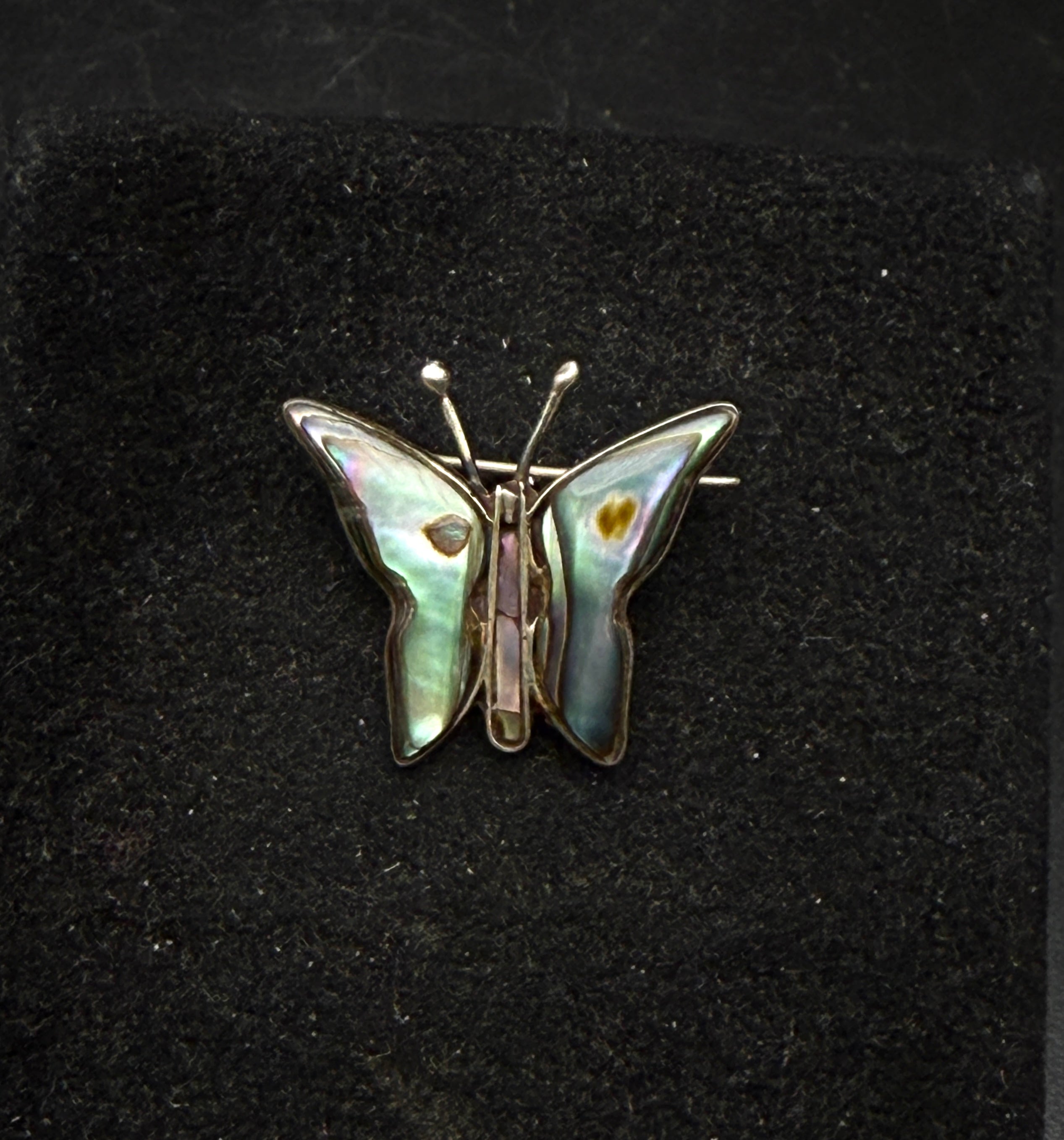 Vintage Handmade Sterling Silver and Abalone Shell Butterfly Brooch