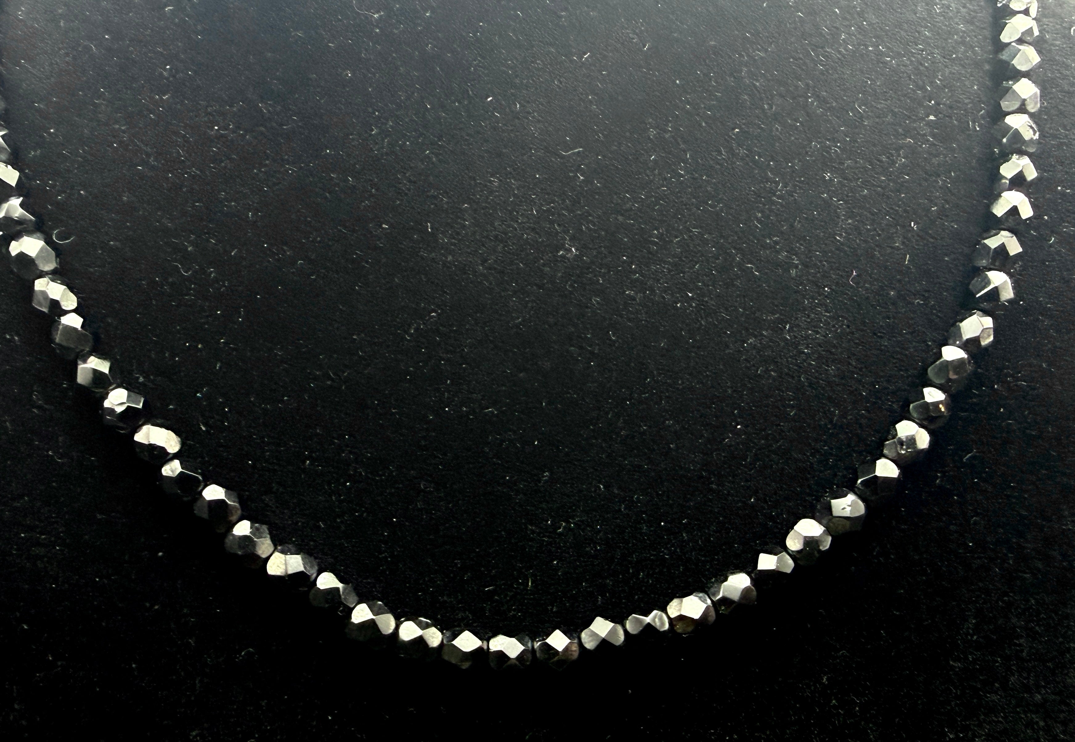 Vintage Faceted Black Crystal Bead Necklace with Sterling Silver Clasp - 17.5"