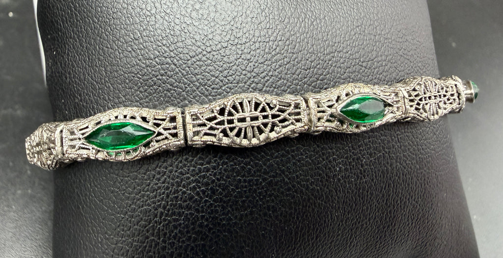 Antique Art Deco Sterling Silver Filigree Style Bracelet - 7.25" BROKEN CLASP