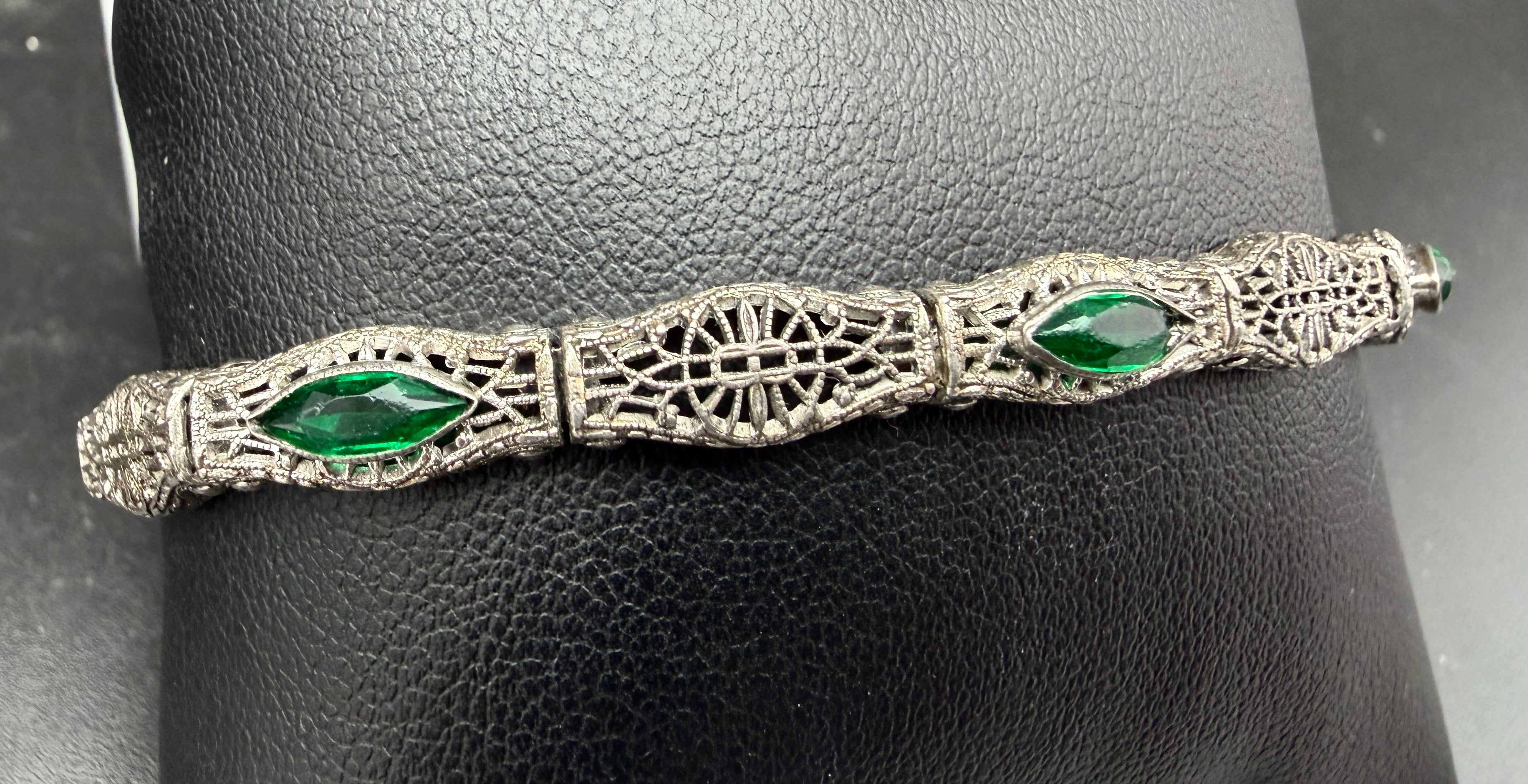 Antique Art Deco Sterling Silver Filigree Style Bracelet - 7.25" BROKEN CLASP