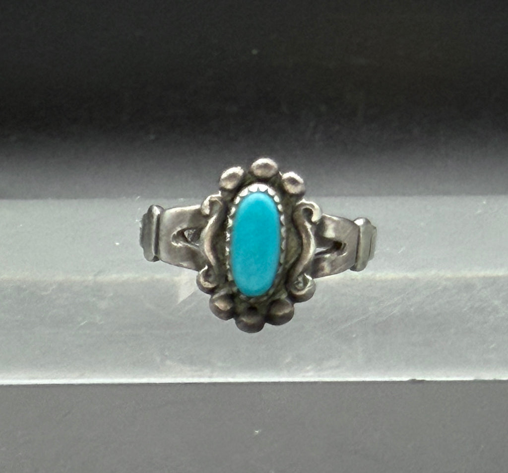 Vintage Southwestern Style Turquoise Sterling Silver Ring - Size 5