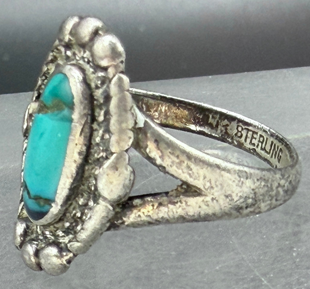 Vintage Handmade Turquoise Sterling Silver Ring - Size 7.5