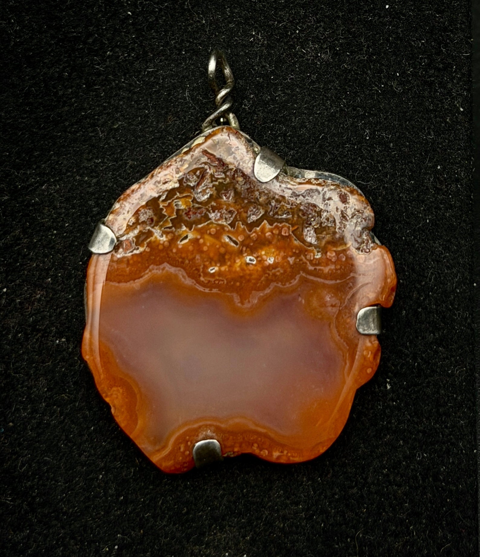 Frank Taira - Vintage Handmade Carnelian Slice Sterling Silver Pendant