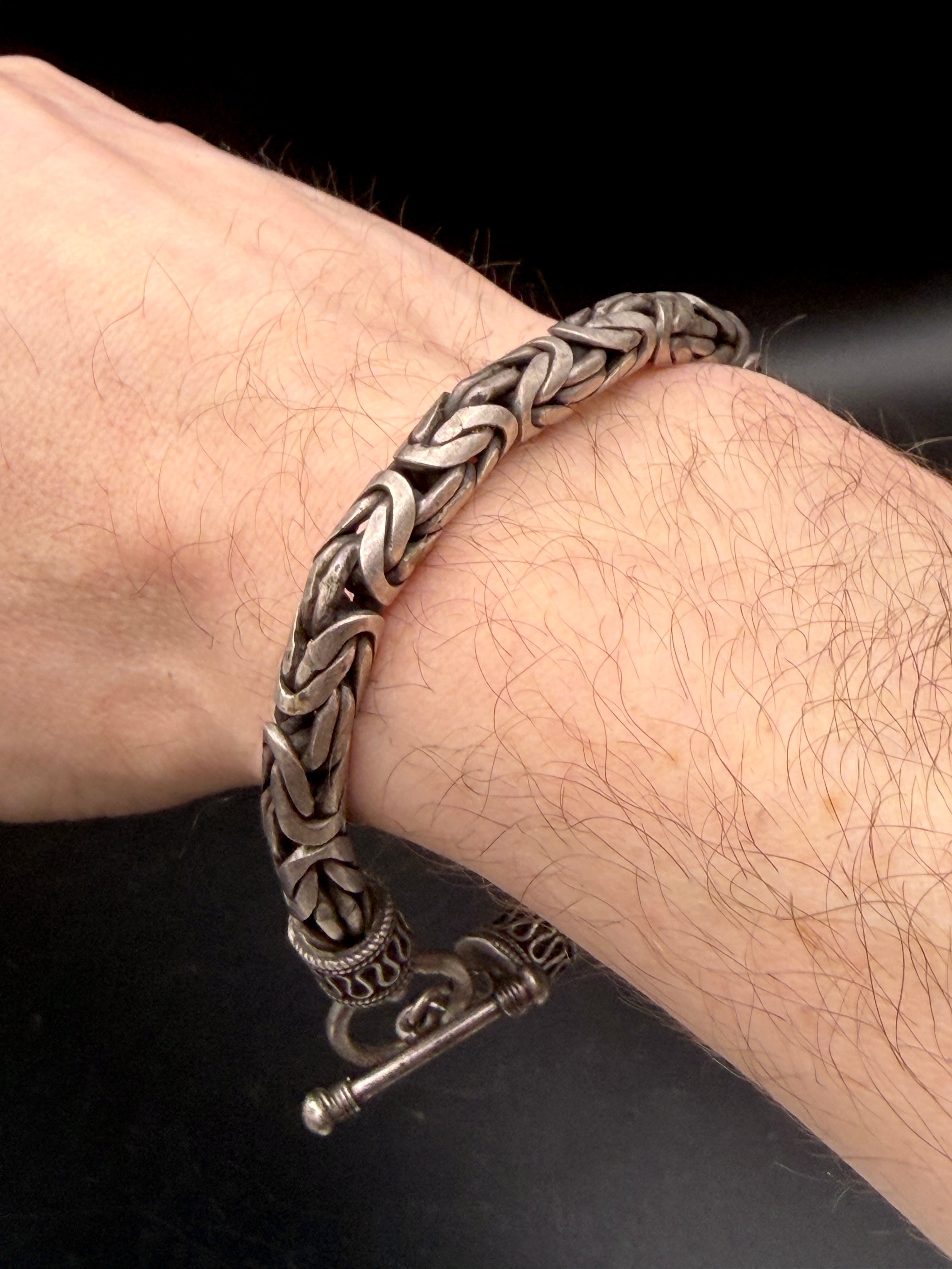 Vintage Handmade HEAVY Sterling Silver Byazantine Link Bracelet - 9"