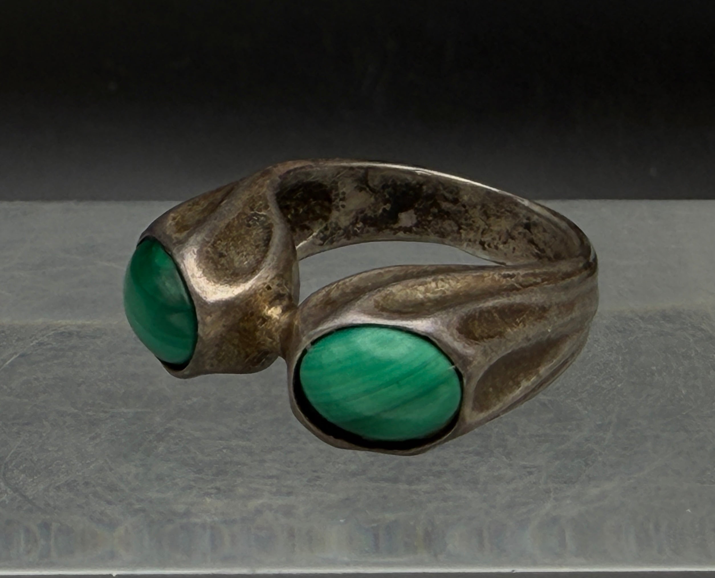 Vintage Organic Sterling Silver Malachite Ring - Size 5.5