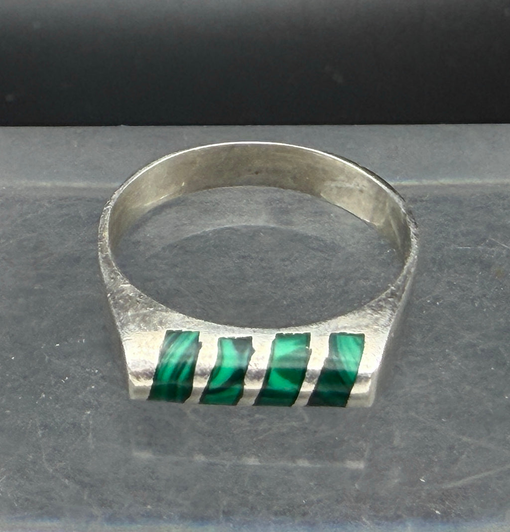 Vintage Artisan Sterling Silver Imitation Malachite Ring - Size 8